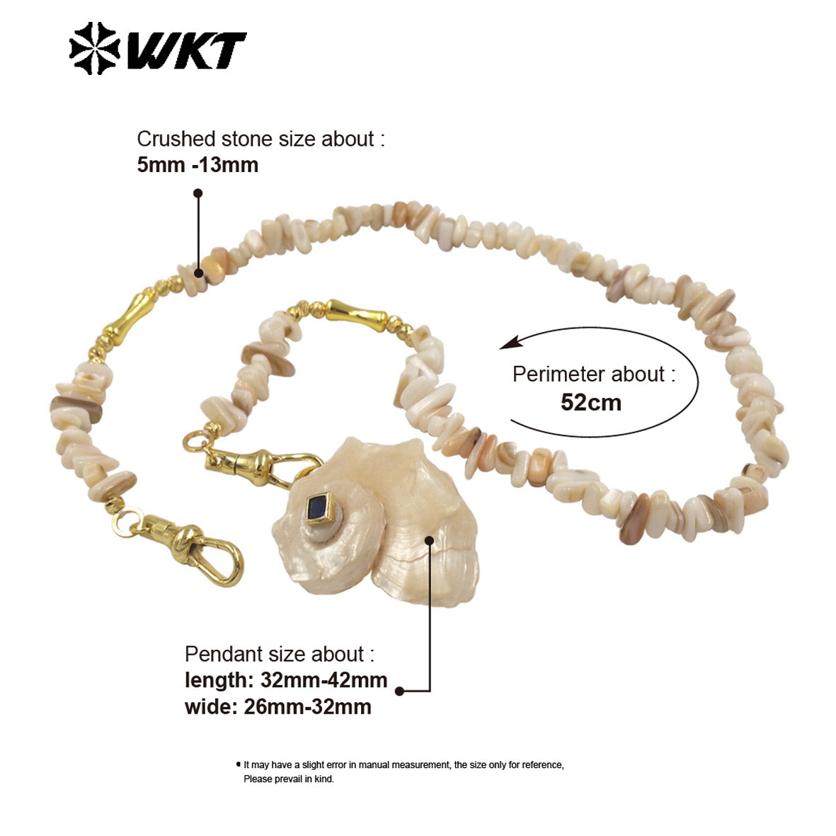 WT-JN378 Amazing Crushed Stone Splicing Brass Chain With Natural Trumpet Shell Pendant Necklace For Lady Vacation Style Jewelry