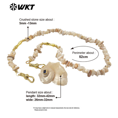 WT-JN378 Amazing Crushed Stone Splicing Brass Chain With Natural Trumpet Shell Pendant Necklace For Lady Vacation Style Jewelry
