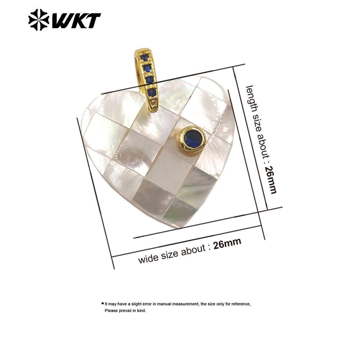 WT-JP483 Classic Fashion Gold Plated Zircon Setting In White Shell Heart Shape Little Pendants As DIY Necklace Accessories