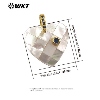 WT-JP483 Classic Fashion Gold Plated Zircon Setting In White Shell Heart Shape Little Pendants As DIY Necklace Accessories