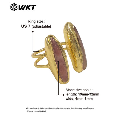 WT-R610 Popular Sale 18K Gold Plated Double Natural Gemstones Rings Adjustable Size As Female Fashion Daily Matching Jewelry