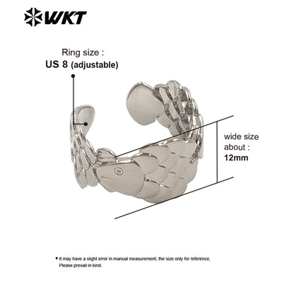 WT-MR047 Top Fashion Yellow Brass Gold Silver Plated Fish Shape Metal Adjustable Size Ring For Women Daily Wearing Jewelry