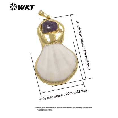 WT-JP508 High Quality Gold Plated Natural Stone And Scallop Shell Splicing Pendants For Handmade Necklace Design Accessory