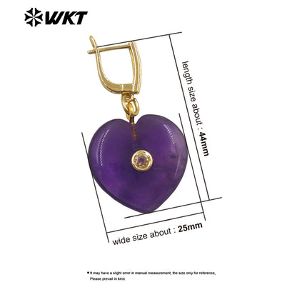 WT-E810 Romantic Style Gold Plated Zircon And Various Natural Gemstones Heart Shape Women Earrings For Cute Jewelry Decoration