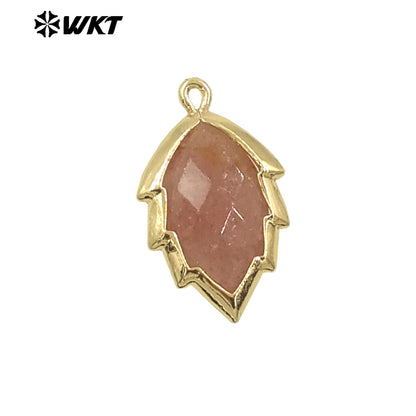 WT-P1990 Simple and Small Natural Multi-Type Gemstone 18K Gold Plated Delicate Leaf Shape Pendant Unisexes Jewelry DIY Necklace