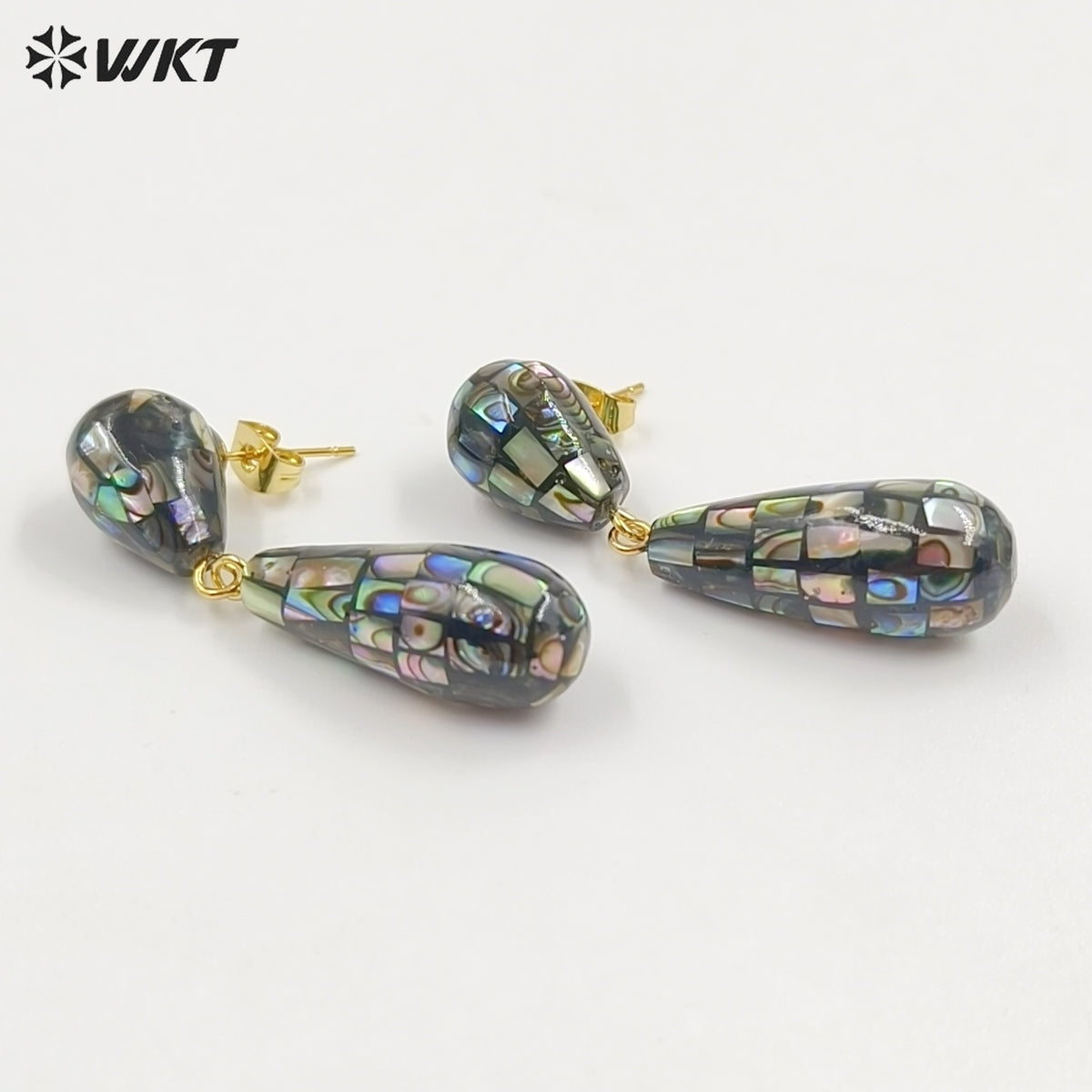 WT-MPE191 Gorgeous Trendy Natural White And Abalone Shell Waterdrop Shape Gold Earrings For Women Vintage Style Jewelry