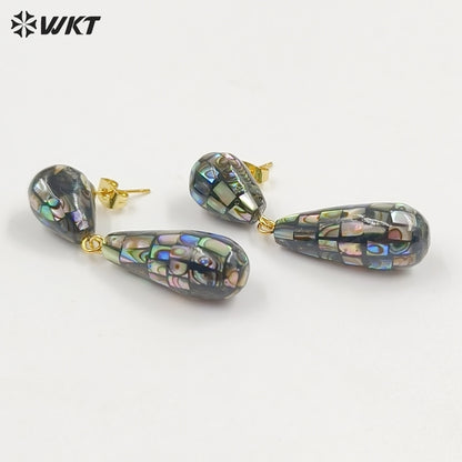 WT-MPE191 Gorgeous Trendy Natural White And Abalone Shell Waterdrop Shape Gold Earrings For Women Vintage Style Jewelry