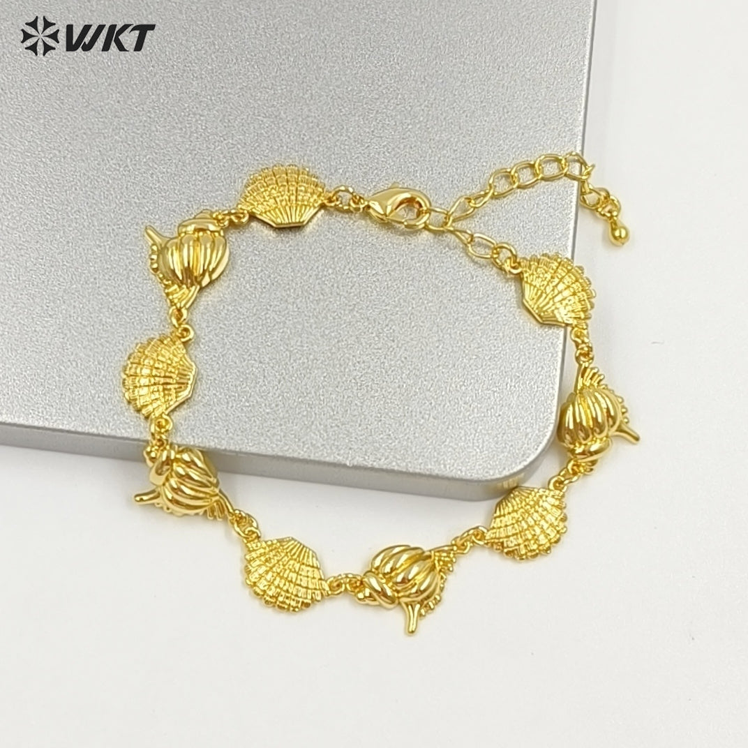 WT-JF368 Wholesale New Cute 18K Gold Plated Shell Shape Metal Bracelets For Women Party Jewelry Accessories Resist Tarnishable
