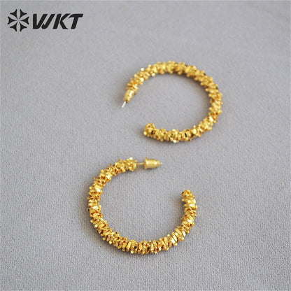 WT-E716 Amazing Soft Yellow Brass 18K Real Gold Plated Resist Tarnishable C Earrings Big Crescent Horn Earrings INS Style