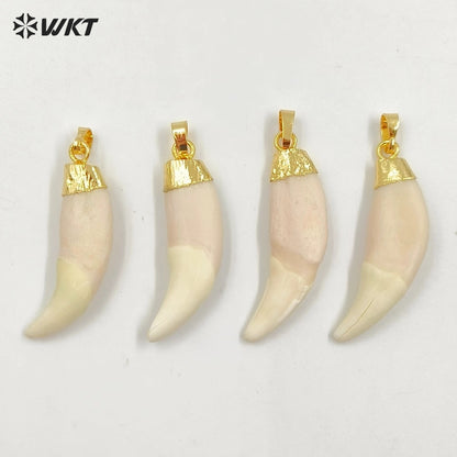 WT-P241 WKT Wholesale Artificial Tooth Pendants with Gold Color Cap Amazing Raw Horn Bone Pendants for Jewelry Making