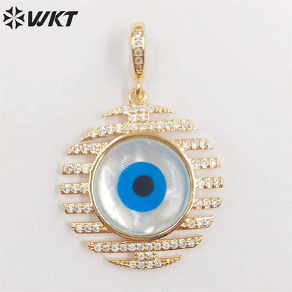 WT-MP257 Wholesale Fashion Charming Micropaved Cubic Zircon Shell Eye Pendants Attractive Round Real Gold Plated CZ Eye Pendant