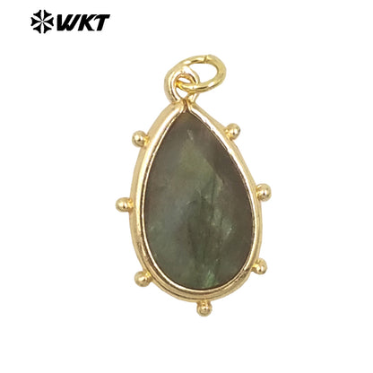 WT-P1974 Wholesale Fashion Tiny Gold Plated Teardrop Natural Faceted Precious Gemstone Lapis Attractive Eye Charms