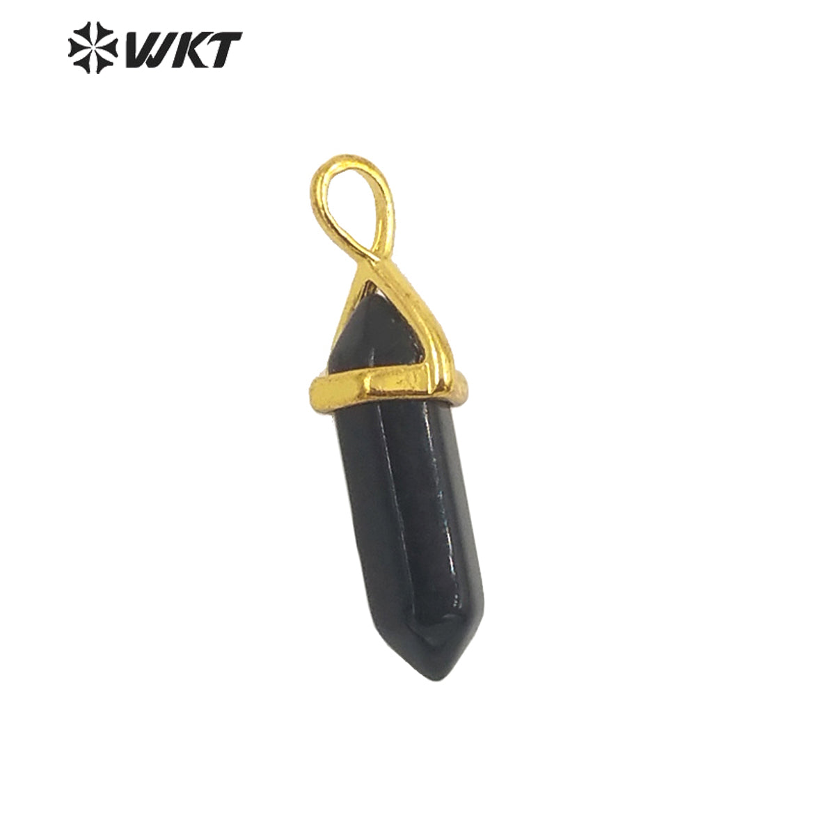 WT-P1864 Trendy Hot Spirit Quartz Double Point Bullet Pendant Gold Cap Natural Gemstone Hexagon Stone Jewelry Pendant