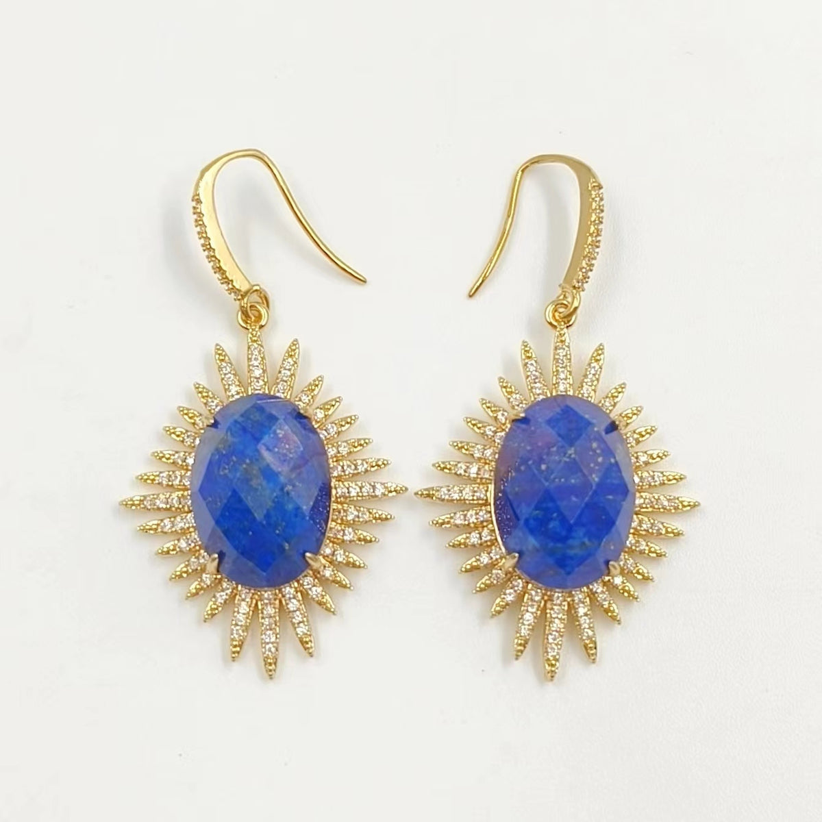 WT-ME094 Wholesale Newest Fashion Light Luxury Natural Gemstone Oval Shaped Micro Paved Earrings Studt