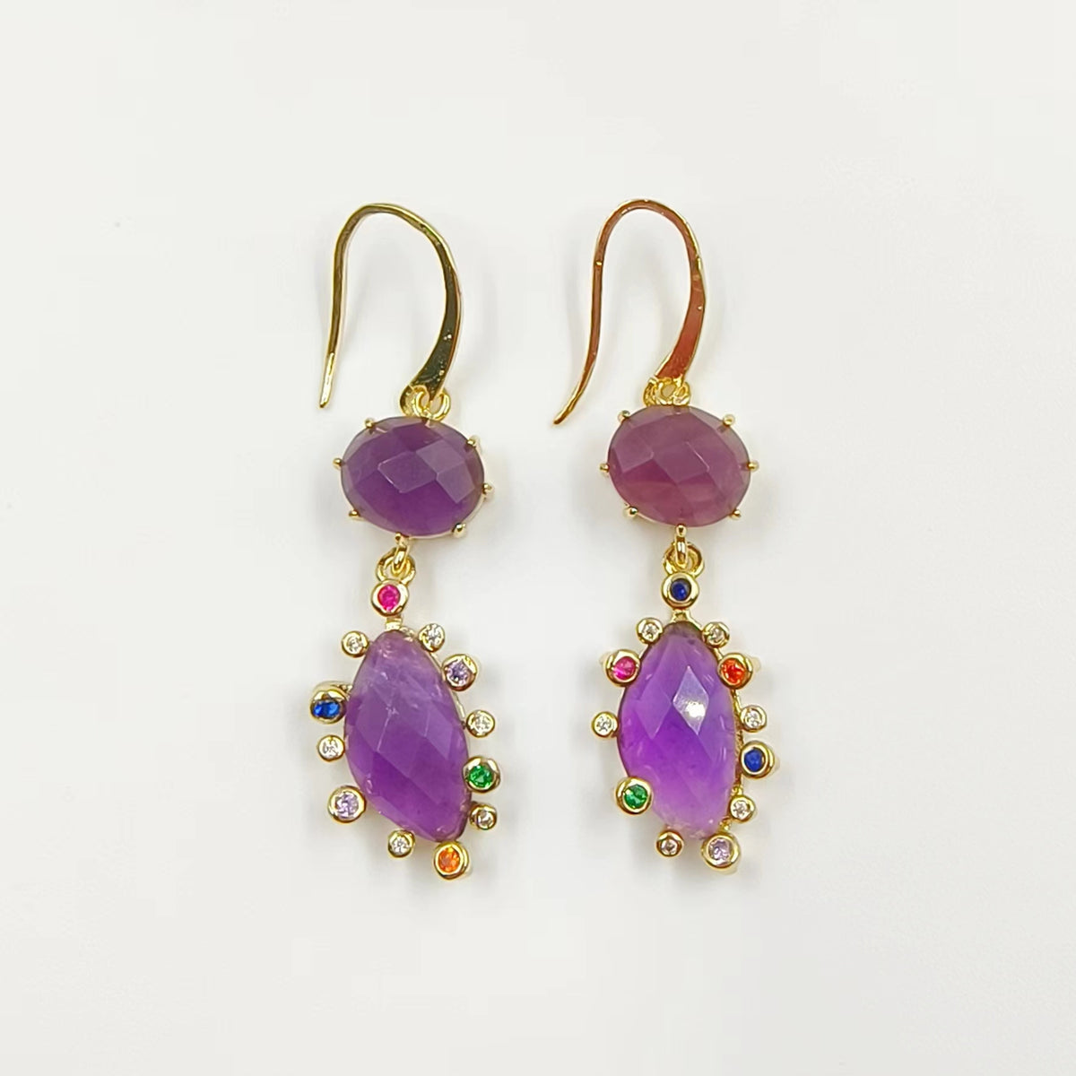 WT-E735 Amazing Colorful Gemstone Wire Wrapped Long Charming in Drop Earrings Women Pendant Earrings