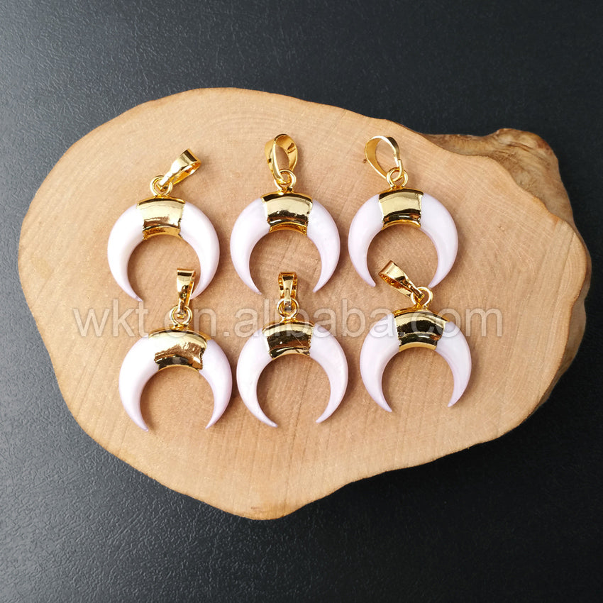 WT-P960 20mm Lovely Wholesale Shell Pendant,Fashion Natural Crescent White Shell Pendant With Gold Plated Bail for Necklace