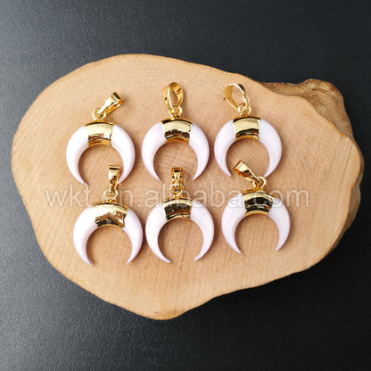 WT-P960 20mm Lovely Wholesale Shell Pendant,Fashion Natural Crescent White Shell Pendant With Gold Plated Bail for Necklace