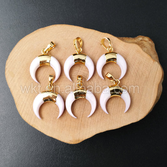 WT-P960 20mm Lovely Wholesale Shell Pendant,Fashion Natural Crescent White Shell Pendant With Gold Plated Bail for Necklace