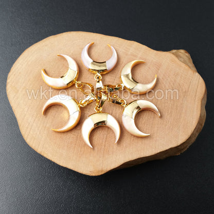 WT-P961 Exclusive Natural Yellow Shell Pendant With 24k Real Gold Plated Hoop Shell Pendant,Bohomia Crescent Shell Pendant