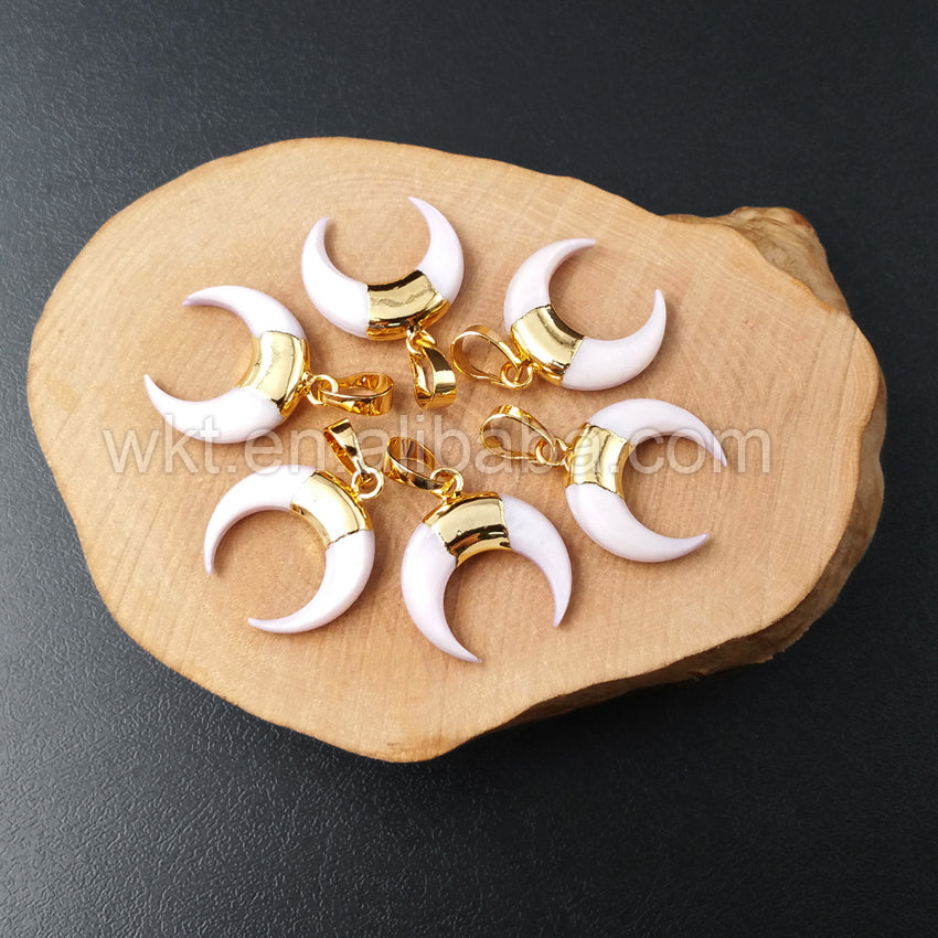 WT-P960 20mm Lovely Wholesale Shell Pendant,Fashion Natural Crescent White Shell Pendant With Gold Plated Bail for Necklace