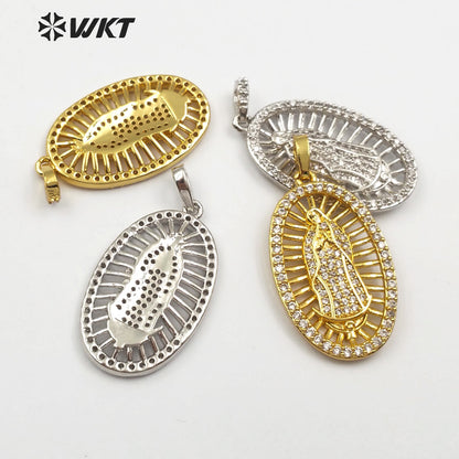 WT-MP114 Catholicism Our Lady of De Guadalupe Oval Medal Religious Baptism Pendant Delicate Cubic Zirconia Pendant