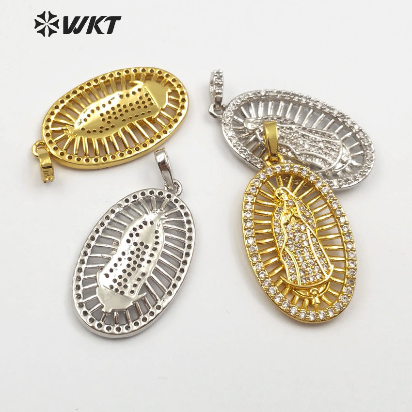 WT-MP114 Catholicism Our Lady of De Guadalupe Oval Medal Religious Baptism Pendant Delicate Cubic Zirconia Pendant