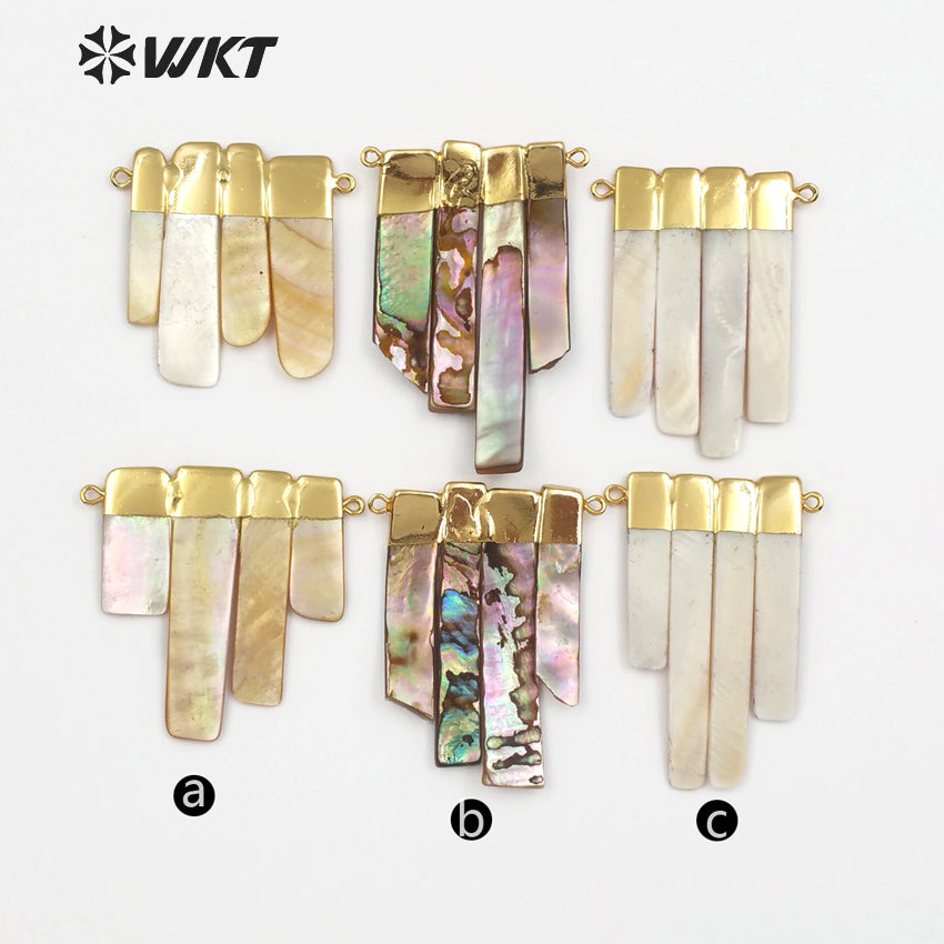 WT-C270 New Arrival Comes with Four Natural Irregular Shells Combined to Form a Pendant and Gold-plated Shell Connector