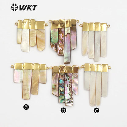 WT-C270 New Arrival Comes with Four Natural Irregular Shells Combined to Form a Pendant and Gold-plated Shell Connector
