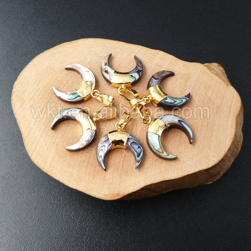 WT-P958 Wholesale Natural Crescent Abalone Shell Pendant,Hot Sale Handmade Gold Dipped Abablone Shell Pendant for Necklace