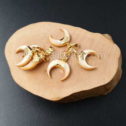WT-P961 Exclusive Natural Yellow Shell Pendant With 24k Real Gold Plated Hoop Shell Pendant,Bohomia Crescent Shell Pendant