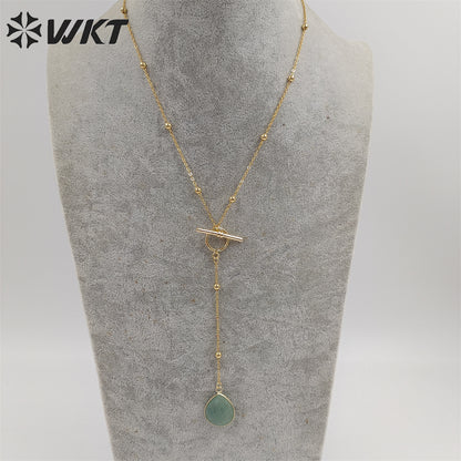 WT-N1386 WKT Newest Fashion Gold Plated Women Lariet Pendant Necklace Gold Beads Chain Themed Stone Necklace