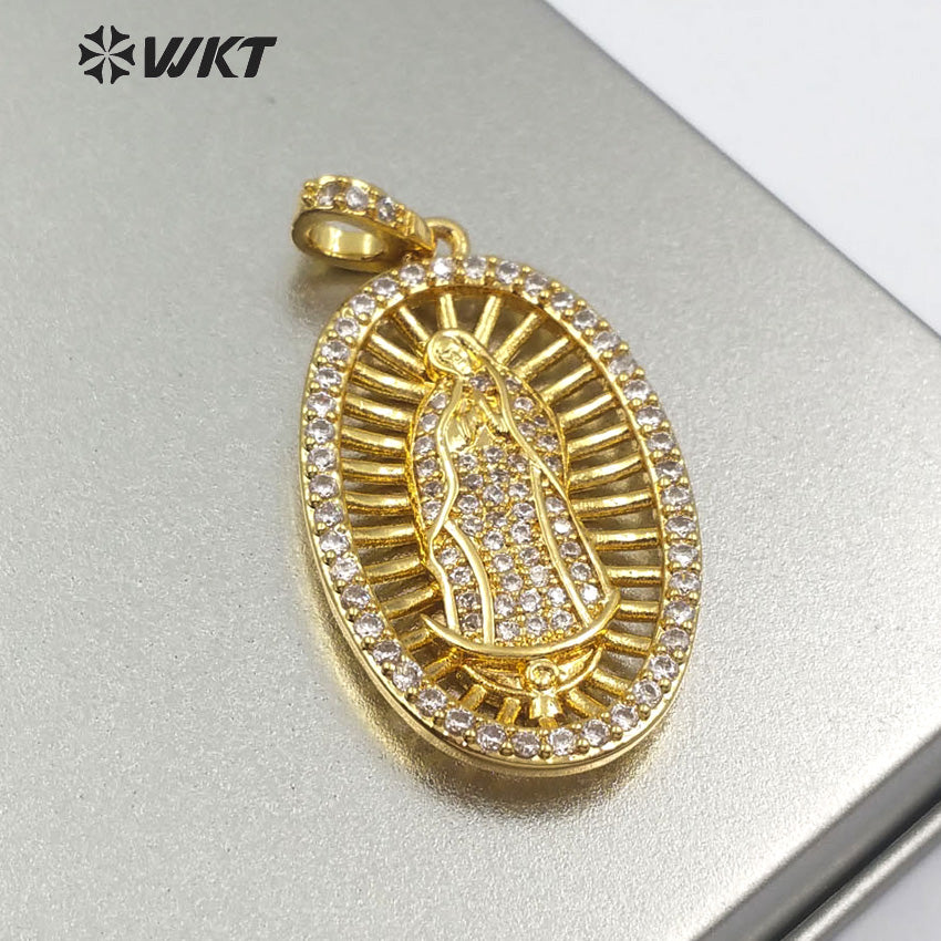 WT-MP114 Catholicism Our Lady of De Guadalupe Oval Medal Religious Baptism Pendant Delicate Cubic Zirconia Pendant
