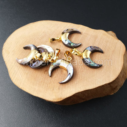 WT-P958 Wholesale Natural Crescent Abalone Shell Pendant,Hot Sale Handmade Gold Dipped Abablone Shell Pendant for Necklace
