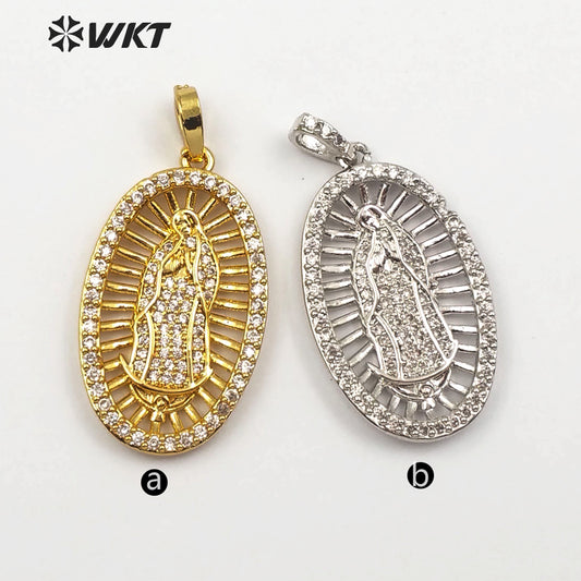 WT-MP114 Catholicism Our Lady of De Guadalupe Oval Medal Religious Baptism Pendant Delicate Cubic Zirconia Pendant