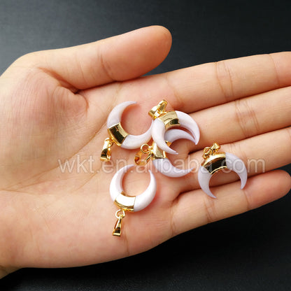 WT-P960 20mm Lovely Wholesale Shell Pendant,Fashion Natural Crescent White Shell Pendant With Gold Plated Bail for Necklace
