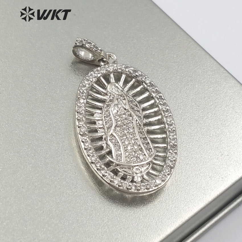 WT-MP114 Catholicism Our Lady of De Guadalupe Oval Medal Religious Baptism Pendant Delicate Cubic Zirconia Pendant