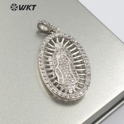 WT-MP114 Catholicism Our Lady of De Guadalupe Oval Medal Religious Baptism Pendant Delicate Cubic Zirconia Pendant