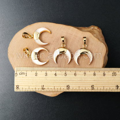 WT-P961 Exclusive Natural Yellow Shell Pendant With 24k Real Gold Plated Hoop Shell Pendant,Bohomia Crescent Shell Pendant