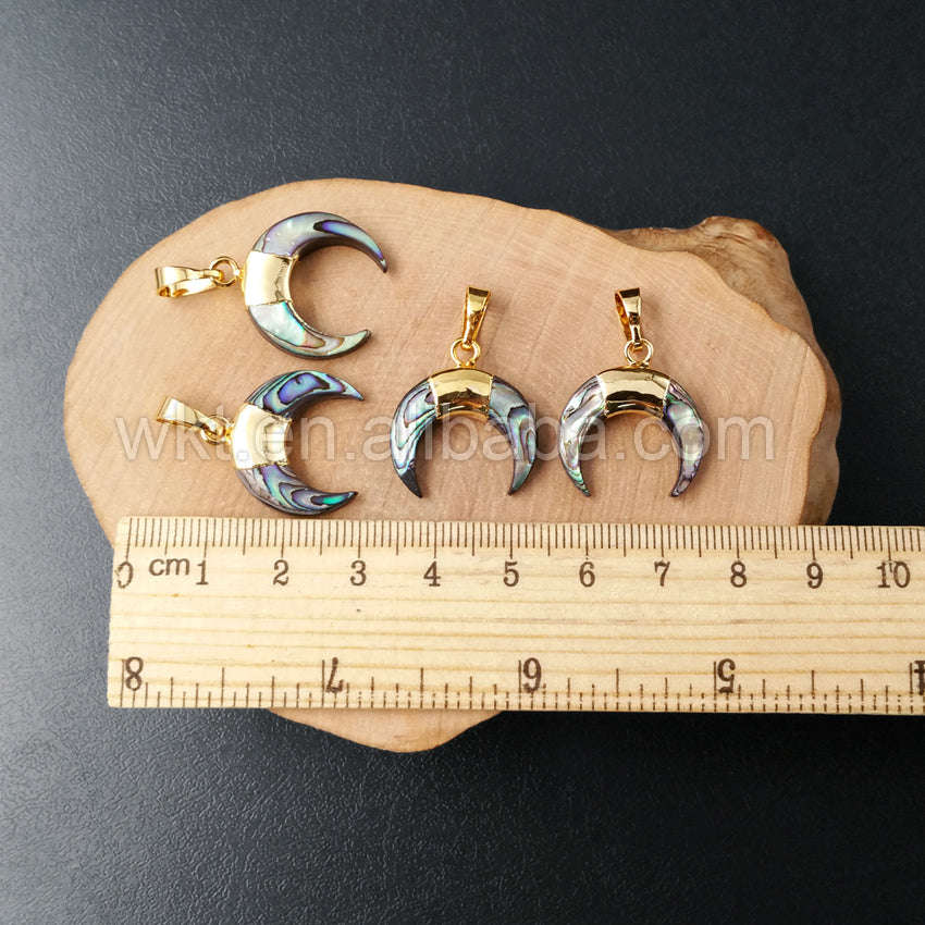 WT-P958 Wholesale Natural Crescent Abalone Shell Pendant,Hot Sale Handmade Gold Dipped Abablone Shell Pendant for Necklace