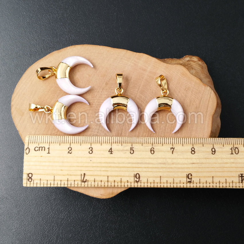 WT-P960 20mm Lovely Wholesale Shell Pendant,Fashion Natural Crescent White Shell Pendant With Gold Plated Bail for Necklace