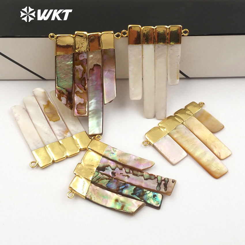 WT-C270 New Arrival Comes with Four Natural Irregular Shells Combined to Form a Pendant and Gold-plated Shell Connector