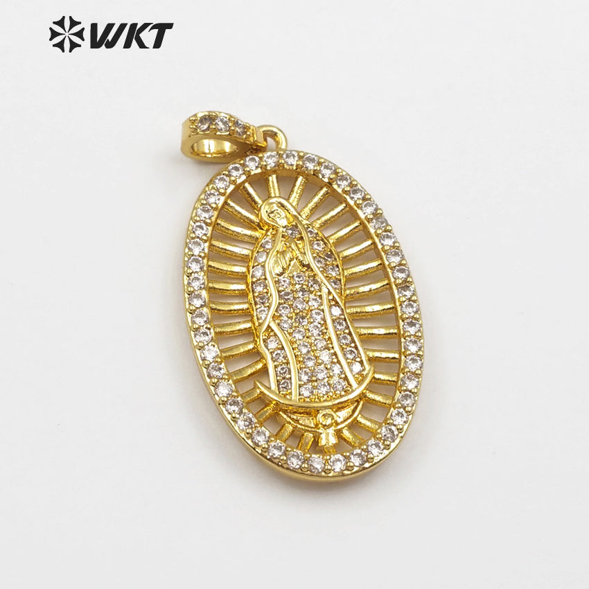 WT-MP114 Catholicism Our Lady of De Guadalupe Oval Medal Religious Baptism Pendant Delicate Cubic Zirconia Pendant