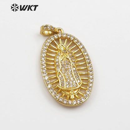 WT-MP114 Catholicism Our Lady of De Guadalupe Oval Medal Religious Baptism Pendant Delicate Cubic Zirconia Pendant