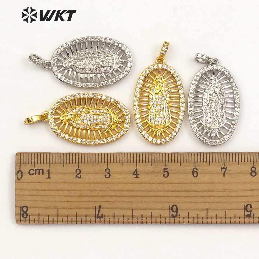WT-MP114 Catholicism Our Lady of De Guadalupe Oval Medal Religious Baptism Pendant Delicate Cubic Zirconia Pendant