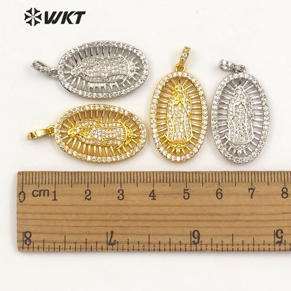 WT-MP114 Catholicism Our Lady of De Guadalupe Oval Medal Religious Baptism Pendant Delicate Cubic Zirconia Pendant