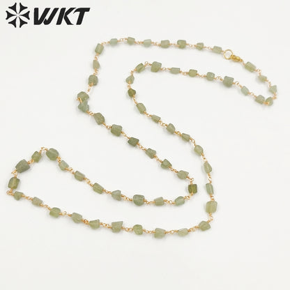 WT-N1433 Handmade Natural Stone Beads Chain 18k Yellow Gold Beads Necklace Gemstone Statement Necklace