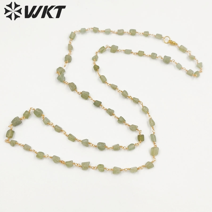 WT-N1433 Handmade Natural Stone Beads Chain 18k Yellow Gold Beads Necklace Gemstone Statement Necklace