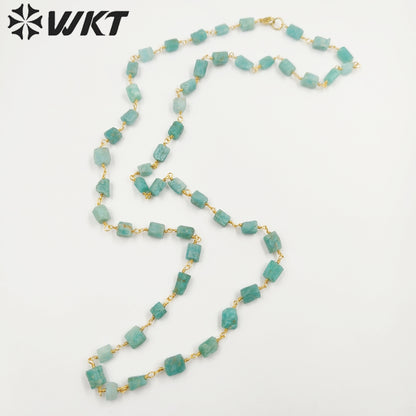 WT-N1433 Handmade Natural Stone Beads Chain 18k Yellow Gold Beads Necklace Gemstone Statement Necklace