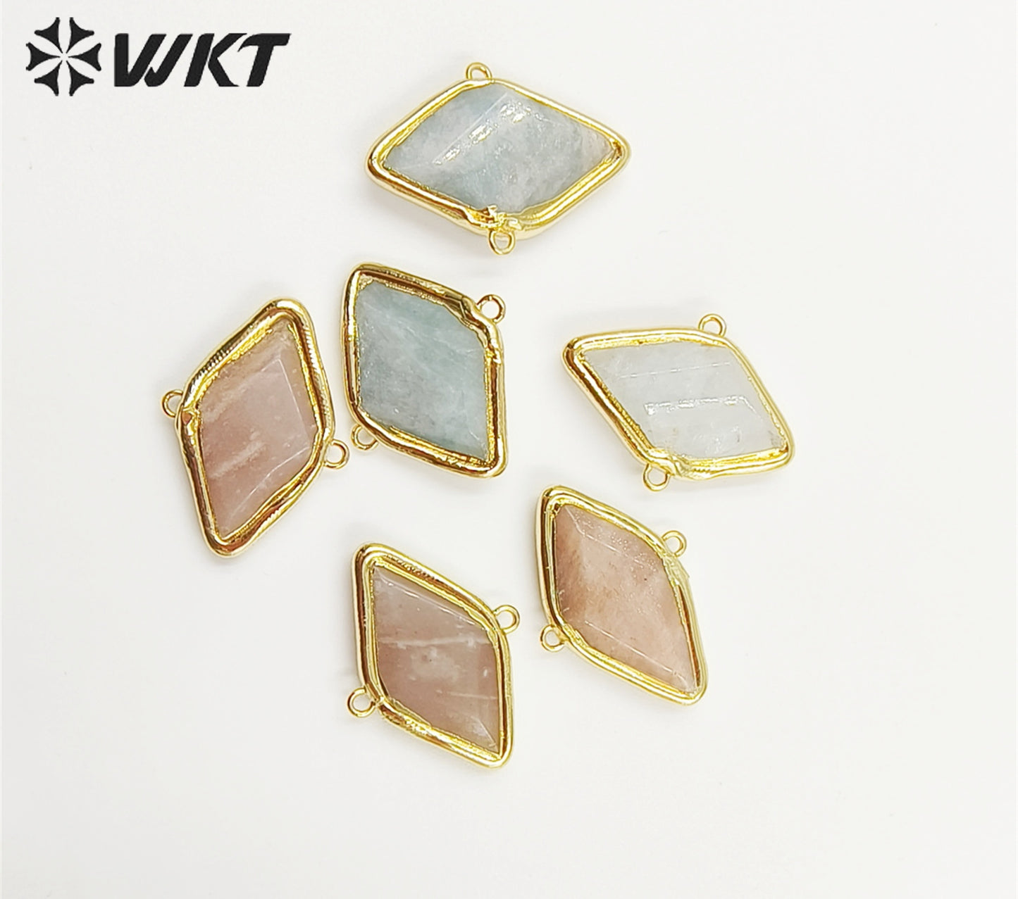 WT-C316 WKSun Stone & Aqua Marine Gemstone Connectors for Jewelry Findings Amethyst Amazonite Stone for Bracelet