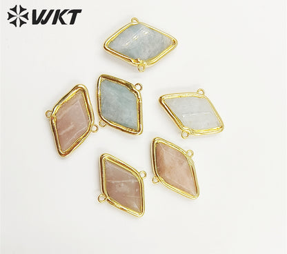 WT-C316 WKSun Stone & Aqua Marine Gemstone Connectors for Jewelry Findings Amethyst Amazonite Stone for Bracelet